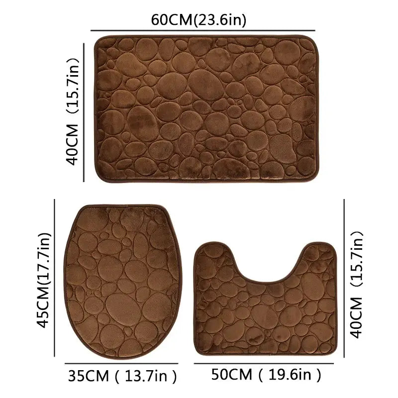 1 Set of Solid Color Simple Bathroom Water-absorbing and Non-slip Floor Mat Stone Pattern, Comfortable and Soft, Three-piece Set from PriceLows™