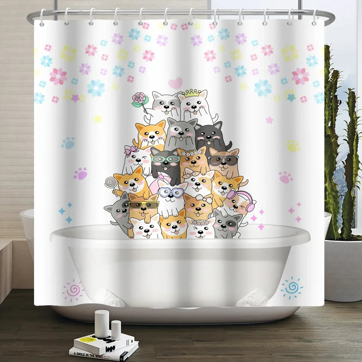 Cartoon Cat Shower Curtain Funny Animal Cute Cat Dog Kids Print Waterproof Bath Bathroom Shower Curtains Decoration with Hooks from PriceLows™