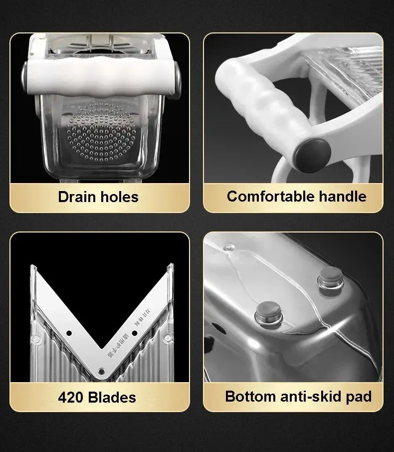 Multifunctional Vegetable Slicer | Stainless Steel Blades | V Cutter | Basket