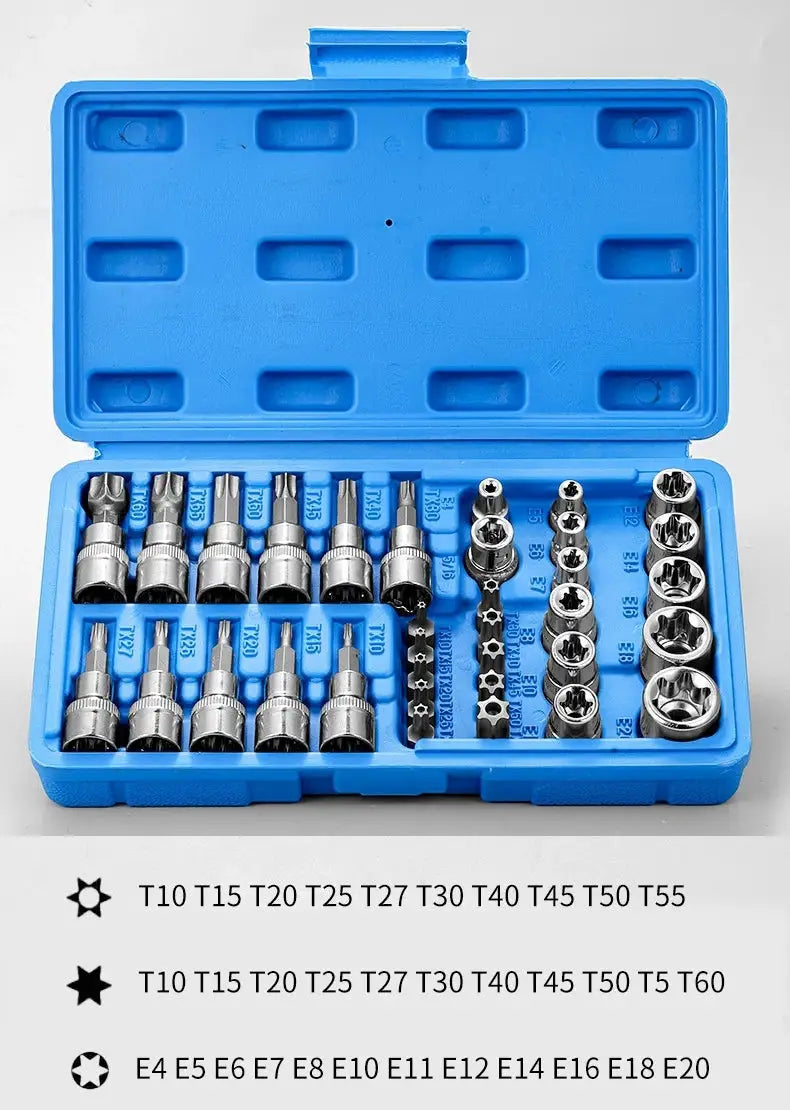 Professional 34-piece plum blossom bit socket and E-type star socket set handheld tool with storage box from PriceLows™
