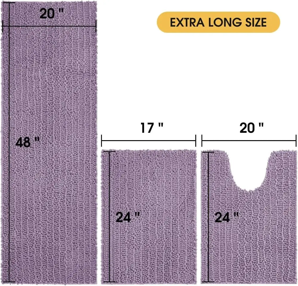 Upgrade Extra Large Lavender Bathroom Rug Set 3 Pieces Ultra Soft Thick Absorbent Bath Mats Non Slip Chenille Toilet Mat from PriceLows™