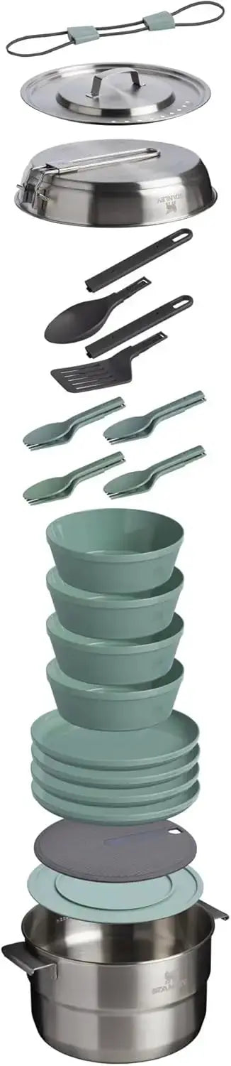 26-Piece Camp Kitchen Cook Set with 4QT Pot & 8in Fry Pan, Stainless Steel, Nesting Design for Camping, BPA-Free from PriceLows™