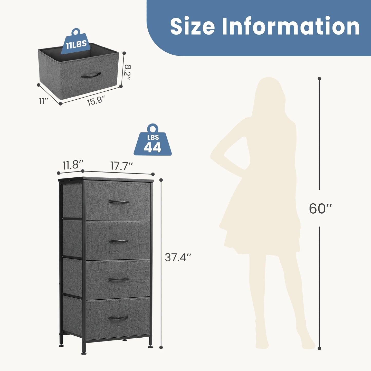 Dresser | 4 Fabric Drawers | Steel Frame | Assembly Required