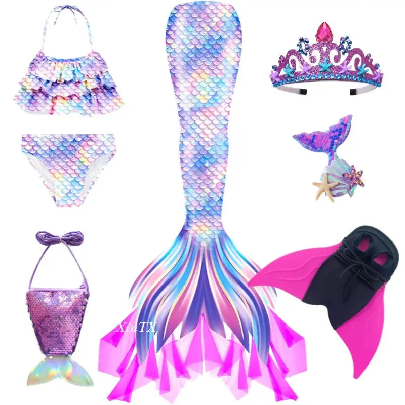 New Girls The Little Mermaid Tails Boy Memaid Swimsuit Bikini Bathing Suit Halloween Costume Girll Can add Monofin For Pool from PriceLows™