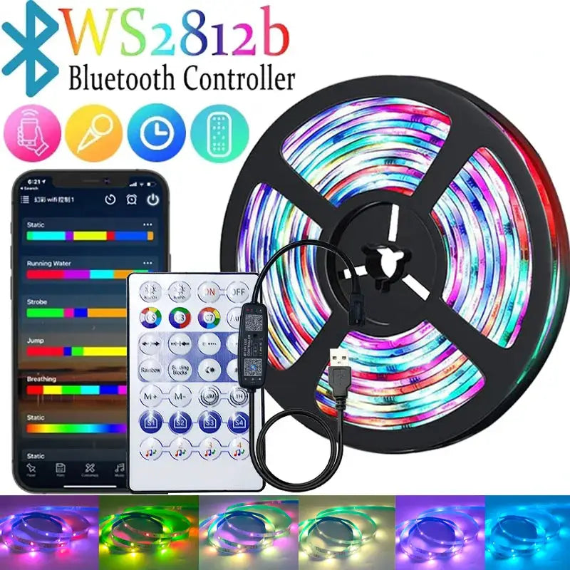 WS2812B RGBIC 5050RGB LED Strip Light App Control Chasing Effect Lights Flexible Tape Diode Ribbon TV BackLight Room Decorate from PriceLows™