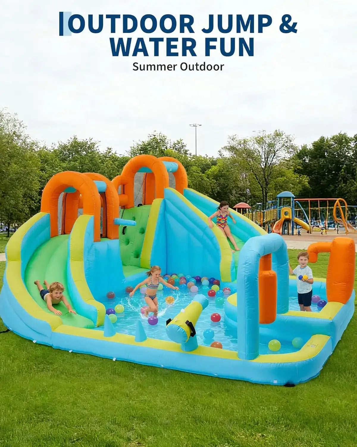 10-in-1 Inflatable Bounce House with Slide & Air Blower, Kids Indoor Outdoor Jump Bouncer Playset for Backyard Birthday Parties from PriceLows™