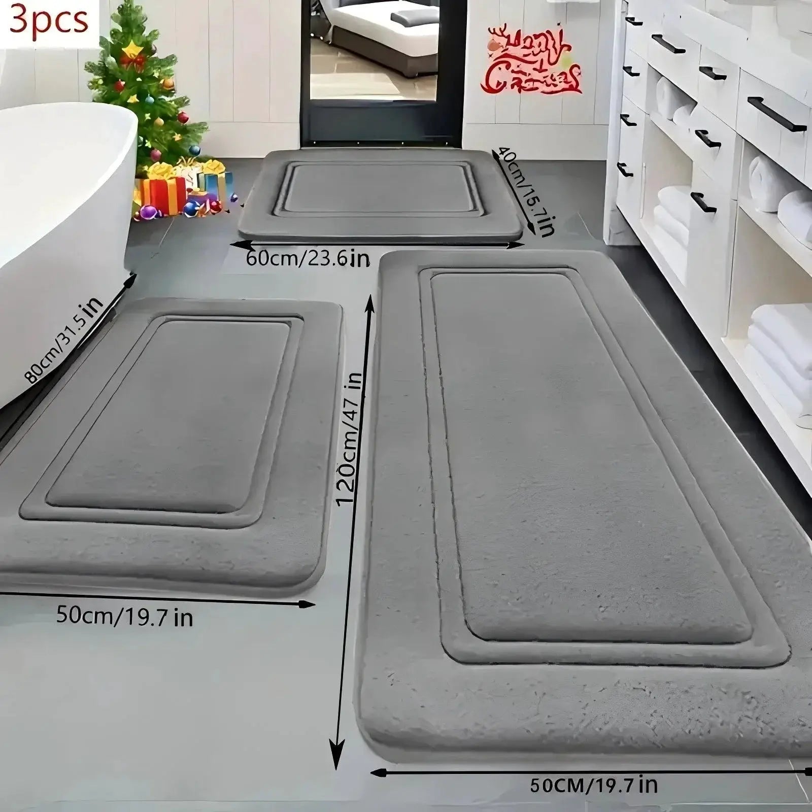 3PCS Absorbent Bath Mats Set Non-Slip Memory Foam Bathroom Rug Soft Quick Dry Carpet Standing Pad Machine Wash For Bathroom from PriceLows™