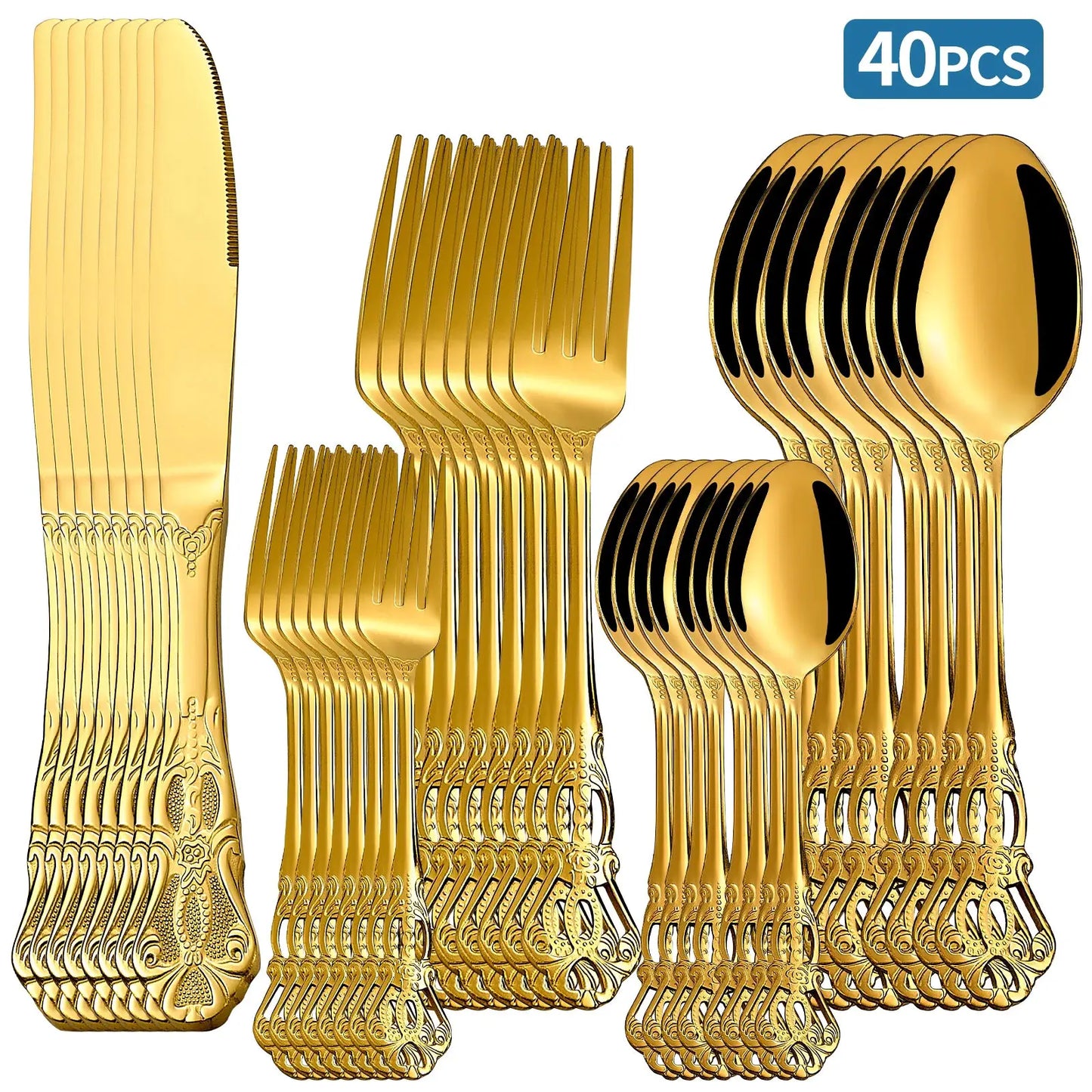 20-40pcs Black/Gold/Silver Dinnerware Set including Knife/Fork/Spoon for Home Restaurant Wedding Party Use from PriceLows™