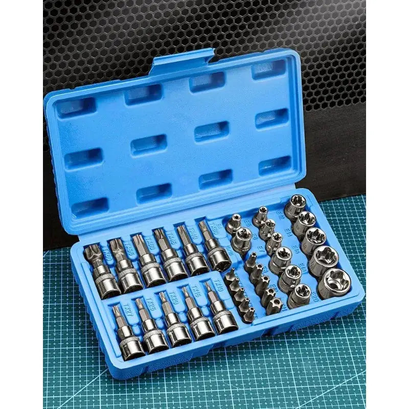 Professional 34-piece plum blossom bit socket and E-type star socket set handheld tool with storage box from PriceLows™