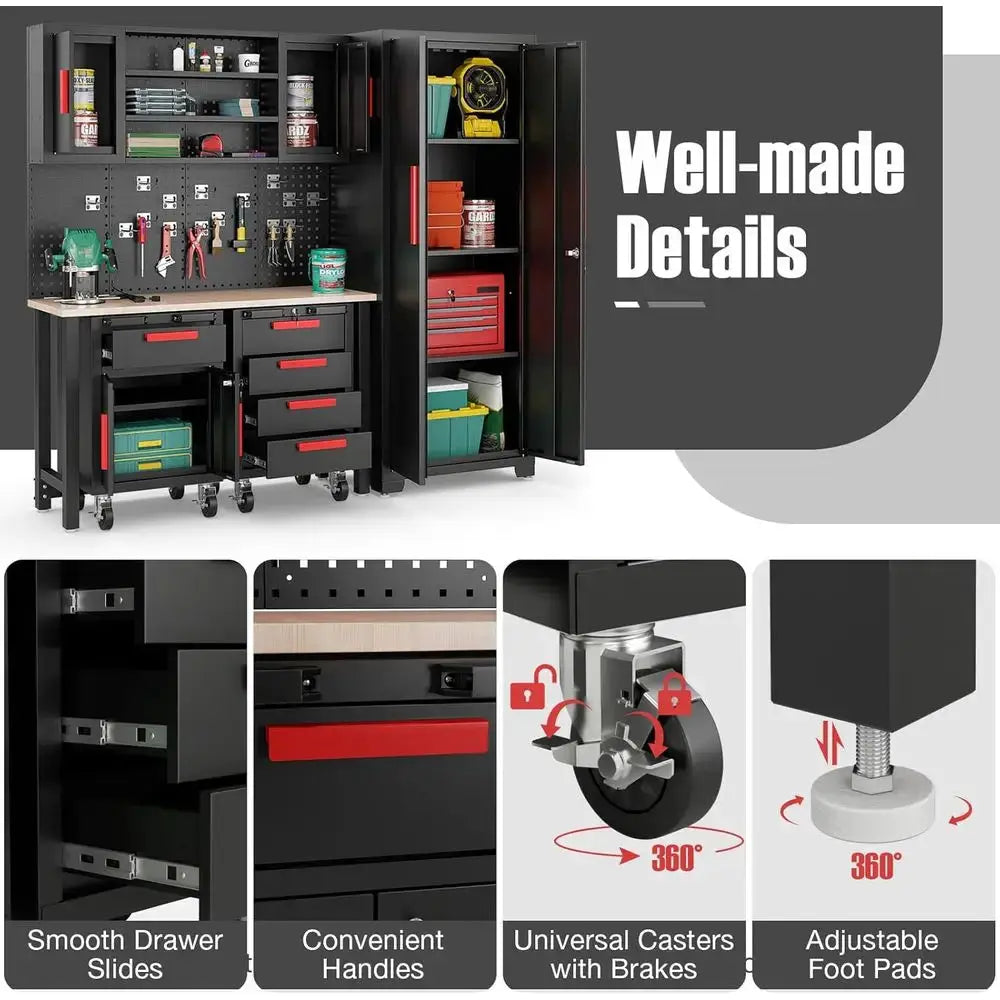 6-Piece Garage Organization Cabinet Set with Worktop, Pegboard, Rolling Chests, Lockers, and Tool Storage from PriceLows™