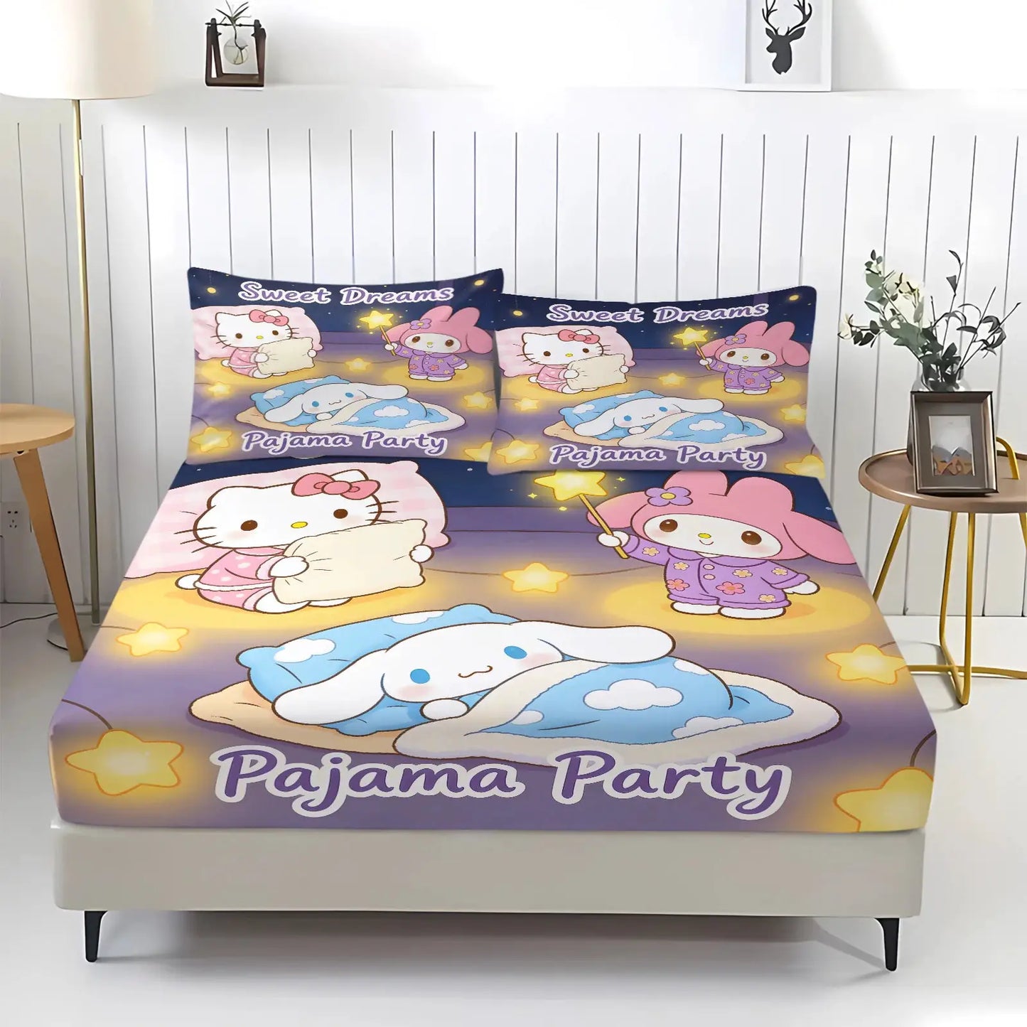 Sanrio Hello Kitty My Melody Cinnamoroll Pompompurin Fitted Sheet Set Kawaii Cute Cartoon Bed Sheet Pillowcases for Girl Bedroom from PriceLows™