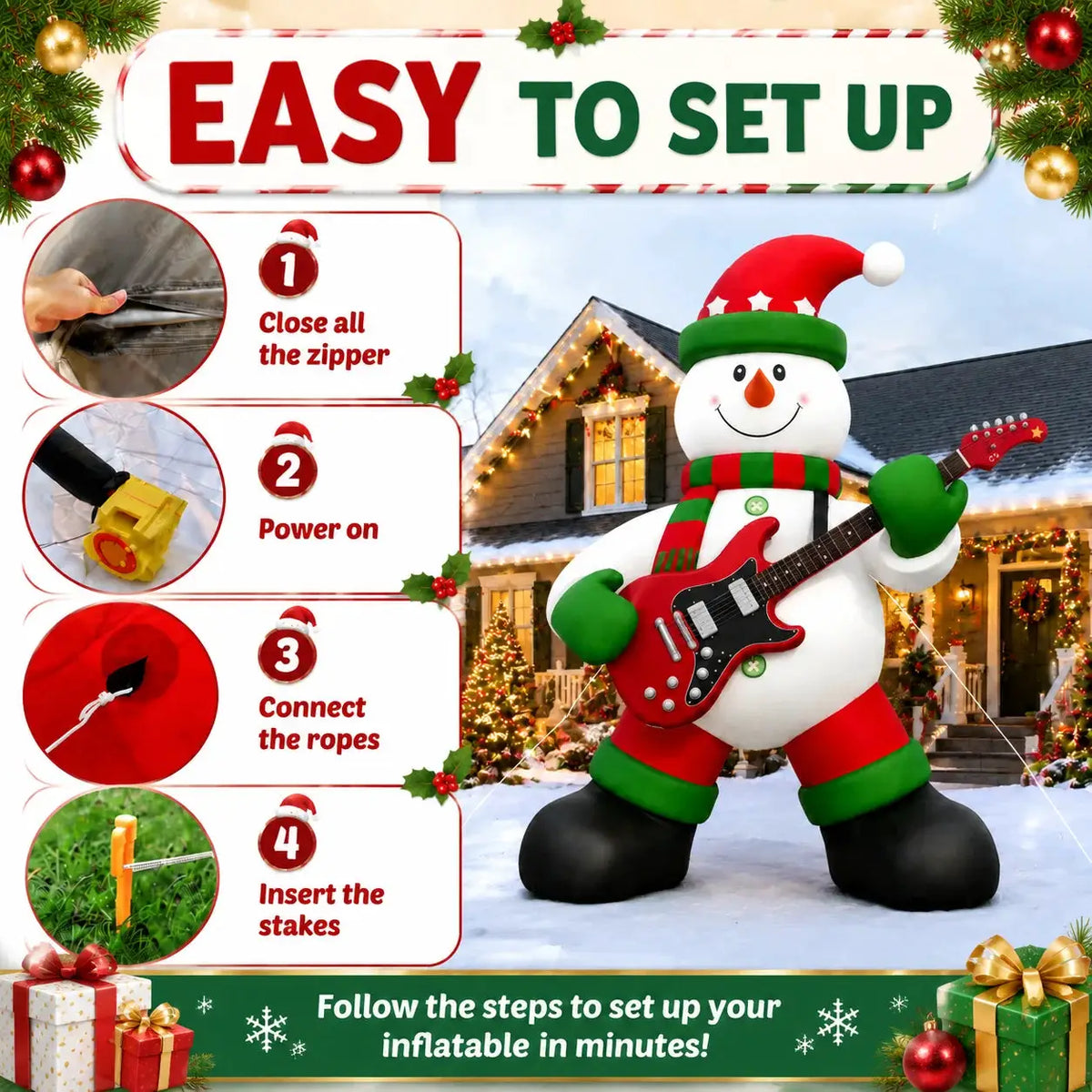 Inflatable Christmas Snowman | 26 Ft Height | With Guitar | Outdoor Yard