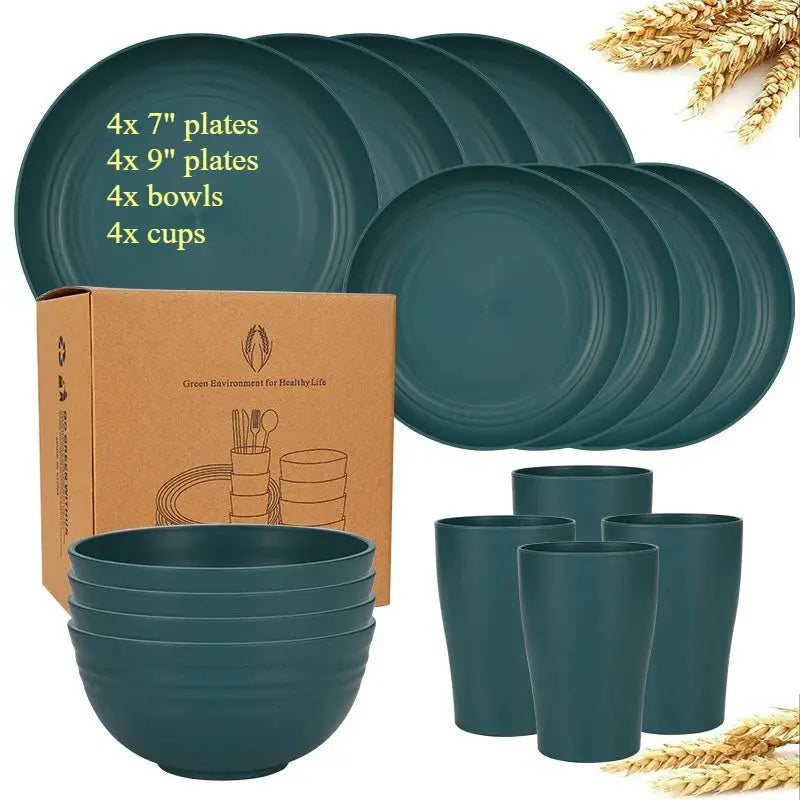 Natural Wheat Straw Tableware Set Dinnerware Sets Biodegradable Unbreakable Plates, Bowls, Cups Lightweight for Kitchen Camping from PriceLows™
