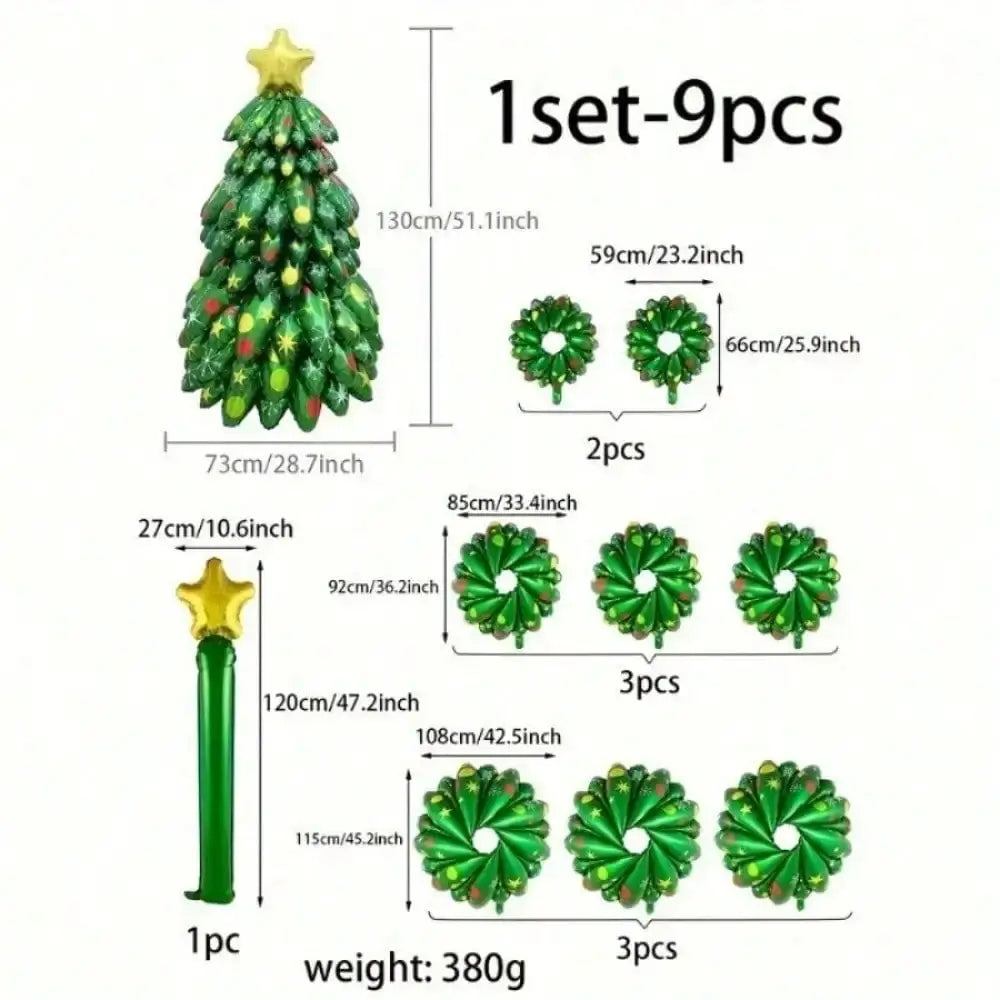 Christmas Tree Foil Balloons | 9 Pcs | 51 Inch Self Standing | Xmas Decor
