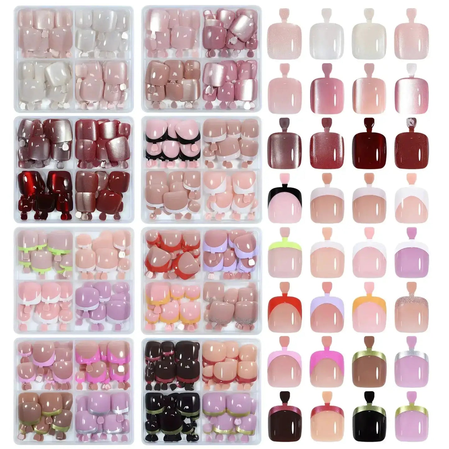 96pcs/Box French/Cat Eye Toe Nail Stickers Y2K Square Nail Tips Toe Press On Nails Pre-Designed Soft Gel Thickened Fake Toenails from PriceLows™