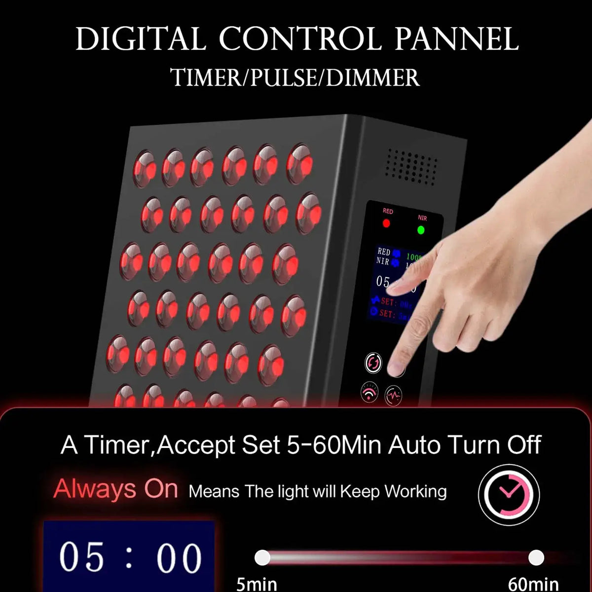 LED Red Light Therapy Panel | 850nm 660nm | Dual LED Chips | Timer