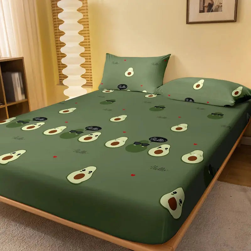 1 Cartoon Cute Avocado doll printed matte Fitted Sheet, bedroom printed bed cover, bedding (excluding pillowcases) from PriceLows™