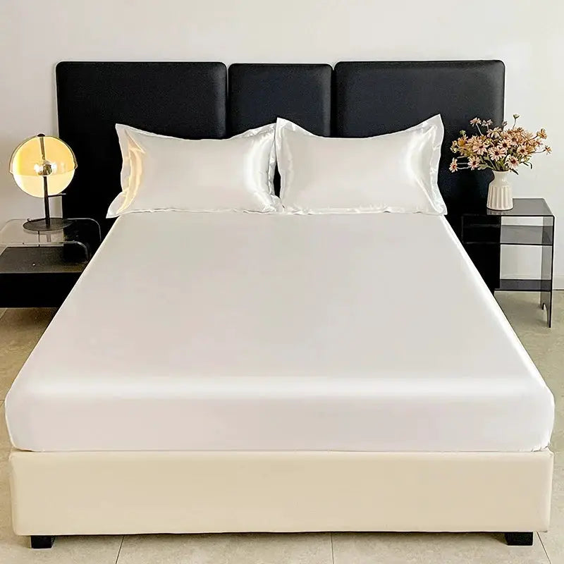 Satin Fitted Sheet | Solid Color | Elastic Band | 140x200 To 180x200 Cm