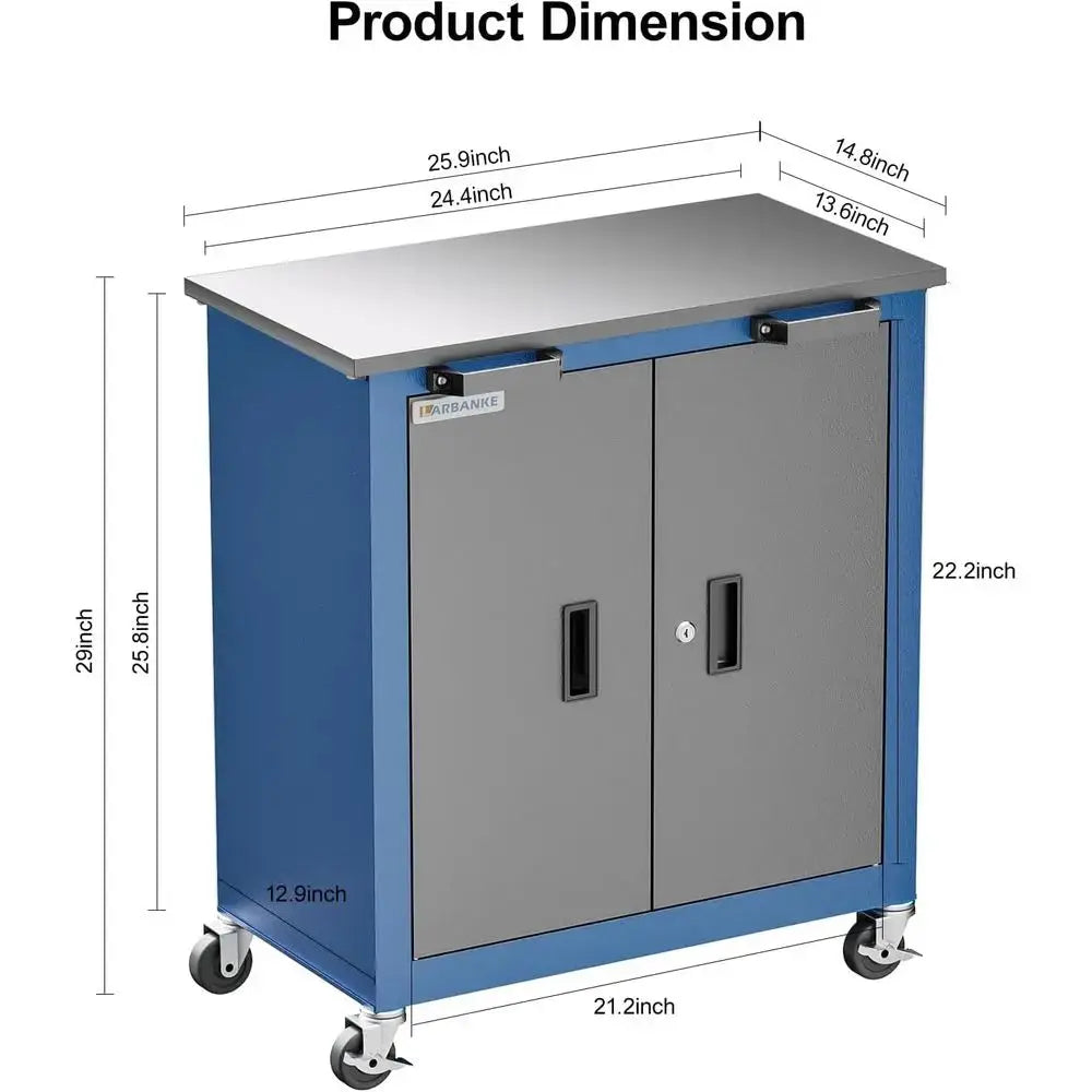 Rolling Tool Chest with 4 Pad Feet, Double-Door Storage Cabinet with Adjustable Shelves, Secure Steel Locker for Garage and Offi from PriceLows™