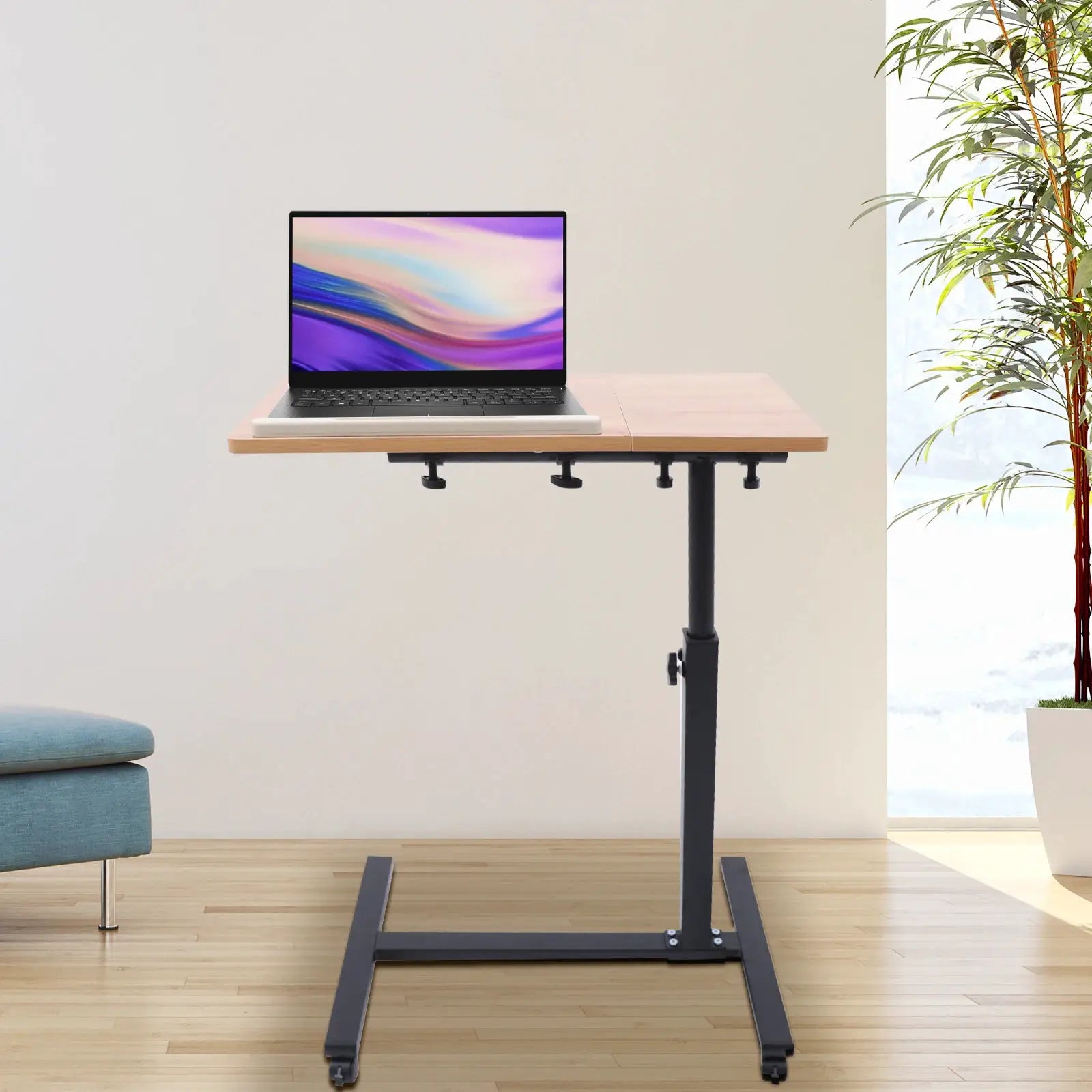 Laptop Desk,Rolling Study Table Computer Workstation with 4 Wheel,360° Rotating Tabletop,58-90cm Height Adjustable from PriceLows™