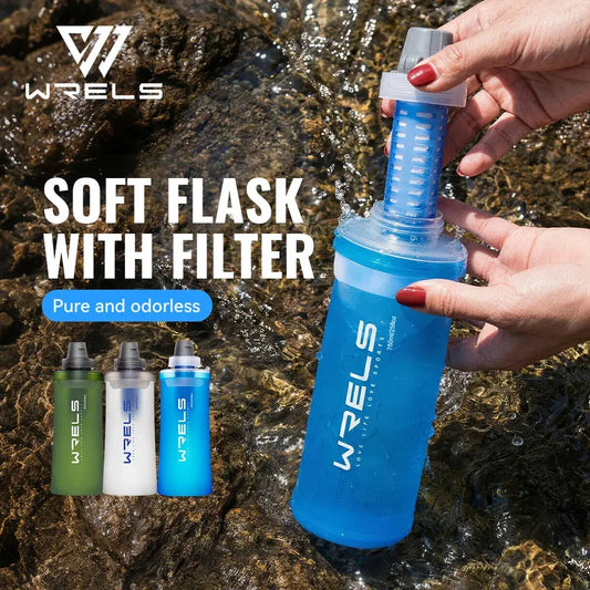 WRELS Soft Water Bottle with Filter Ultralight Collapsible Water Filter Bottle Hydrapak Soft Flask for Hiking Camping Backpack from PriceLows™