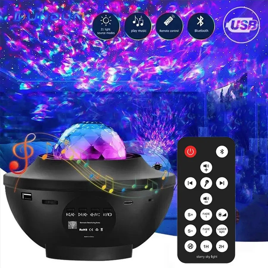 Starry Galaxy Projector Night Light | Bluetooth Music | USB Powered | One Size