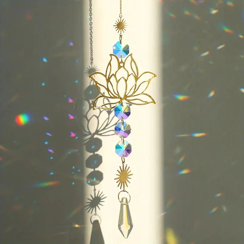 1PcMetalLotusandArtificial Crystal Suncatcher Charm Handmade Applicable Home Wind Chime Pendant Outdoor Garden Plant Decoration from PriceLows™