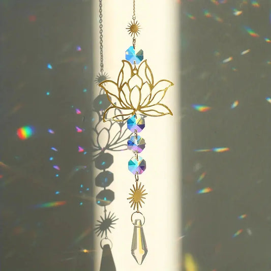 1PcMetalLotusandArtificial Crystal Suncatcher Charm Handmade Applicable Home Wind Chime Pendant Outdoor Garden Plant Decoration from PriceLows™