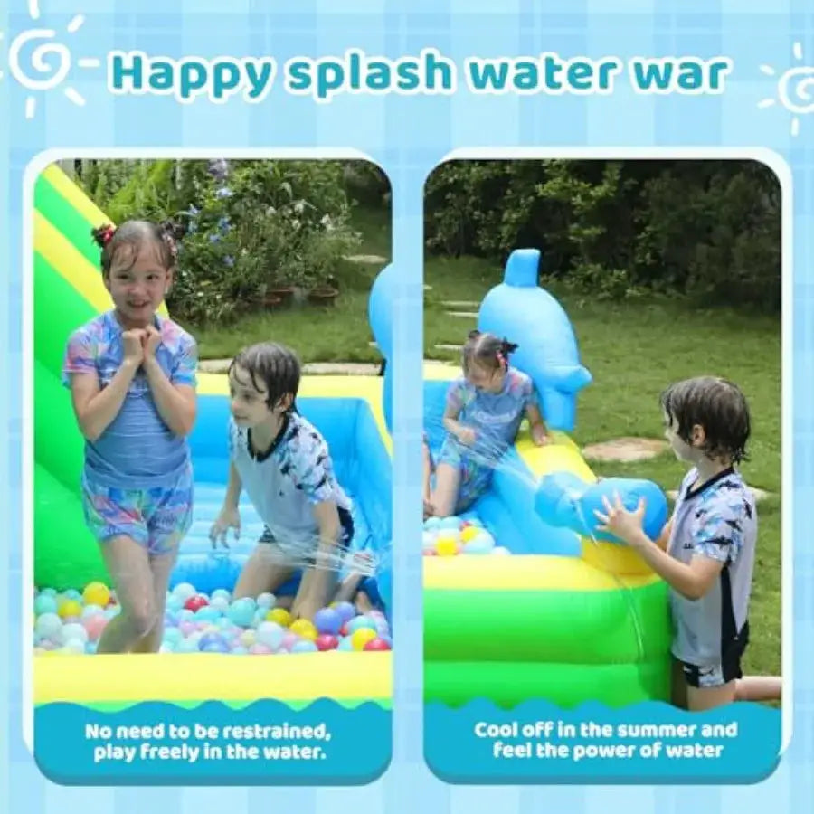 Bounce House Inflatable Water Slide for Backyard Outdoor Indoor Party 3-10 with Splash Pool Climbing Wall Trampoline Blue and Y from PriceLows™