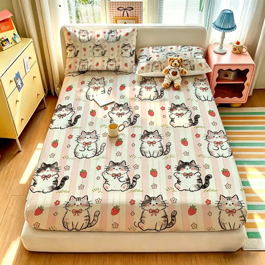 3pcs Cartoon Bear Kitten Printed Chipless Bed Sheet Set Multiple Sizes Soft Bed Cover Bedroom Bedding Decoration, Gift Bedding from PriceLows™