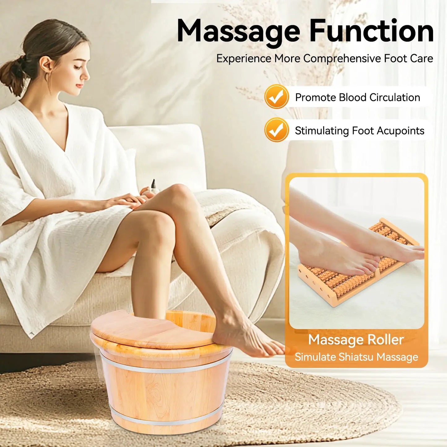 Cedar Wood Foot Spa | 12.2 Inch Depth | Massage Roller | 30 Min Heat