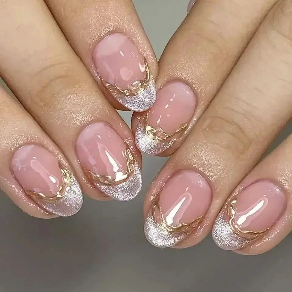 Press On Nails | Sweet Almond Shape | 24 Pcs | Gradient Blue French Design