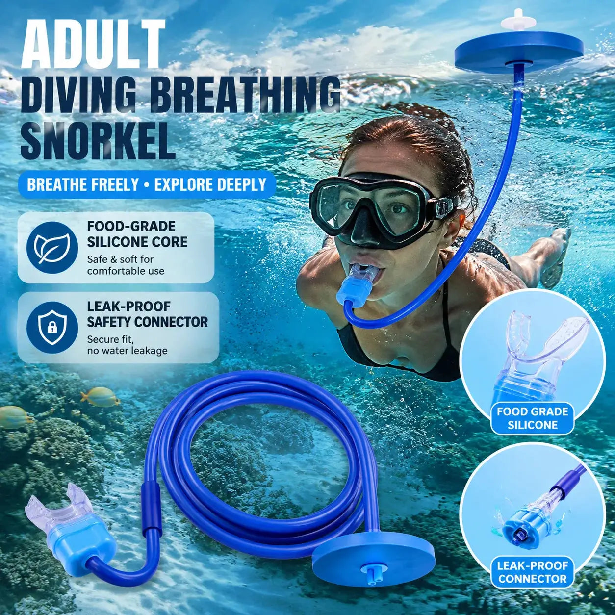 Snorkel | Food Grade Silicone | Leak Proof Safety Connector | Adult