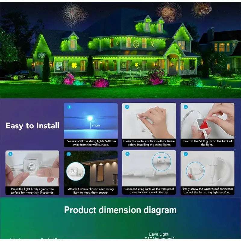 MIMIRGB 300FT 180LED Permanent Outdoor Light Smart RGBIC Side House Light 72 Scene Modes Outdoor Lighting for Party Garden Patio from PriceLows™