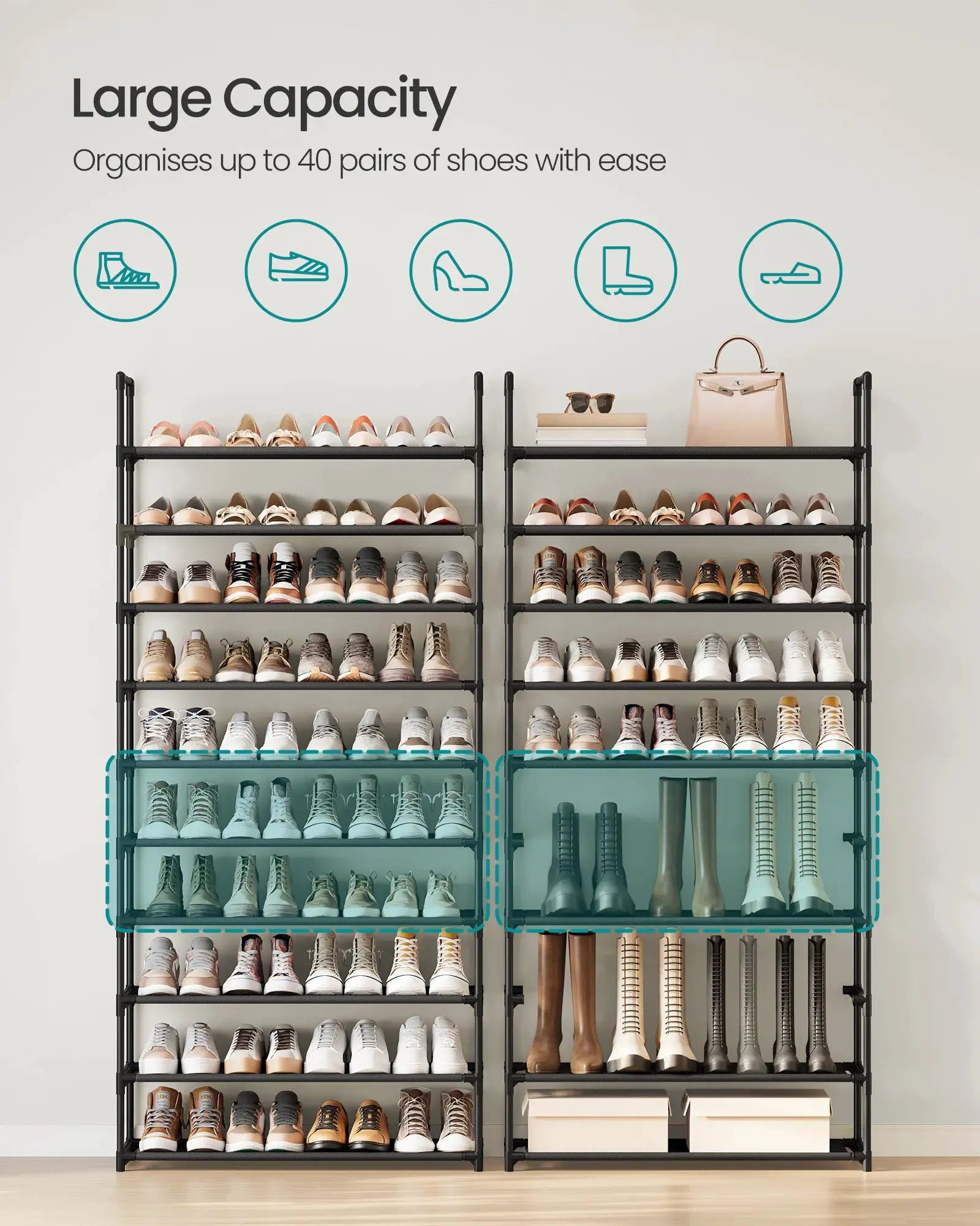 SONGMICS Shoe Rack, 10-Tier Shoe Shelf, Shoe Storage Organizer, 11 x 32.7 x 68 Inches, Metal Frame, Non-Woven Fabric Shelves, fo from PriceLows™