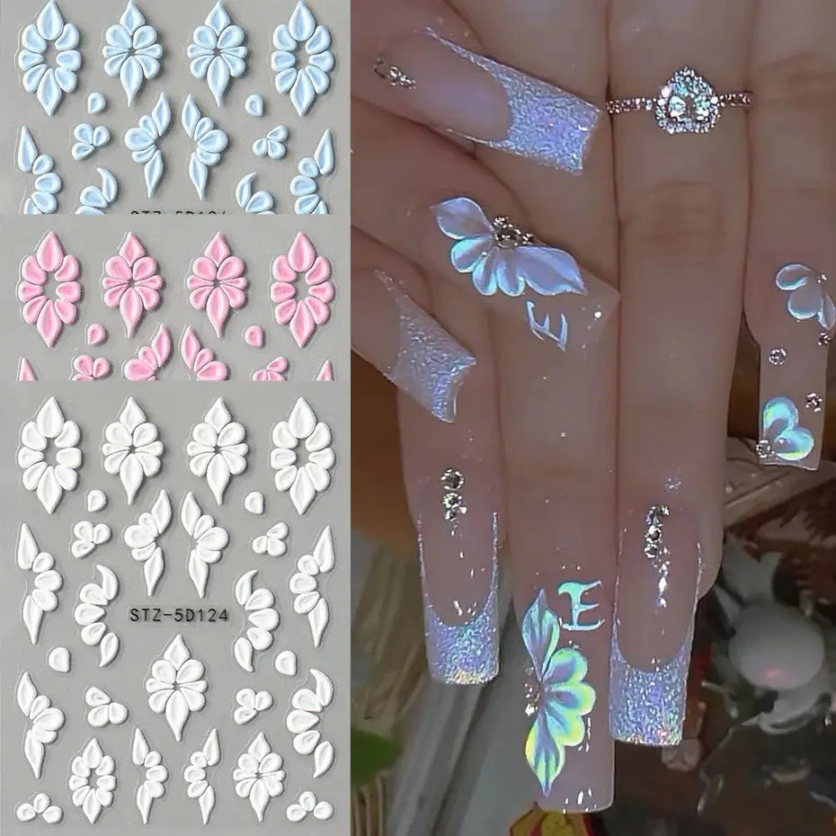 5D Embossed Flower Petal Vine Nail Art Sticker Decals Spring Summer Floral Nail Art Decorations Adhesive Sliders Foil Manicure from PriceLows™
