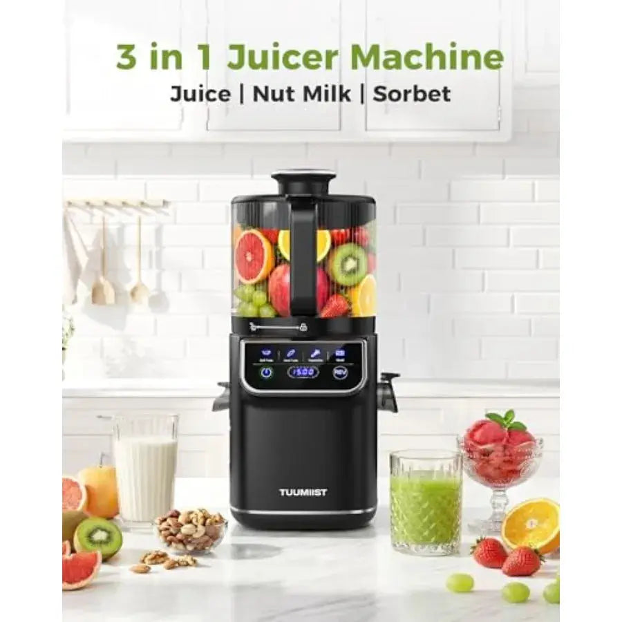 3-in-1 Cold Press Juicer Machine for Home Kitchen, Stainless Steel Black, Smart Touch Control with Wide 6.5 Chute, High Yield E from PriceLows™