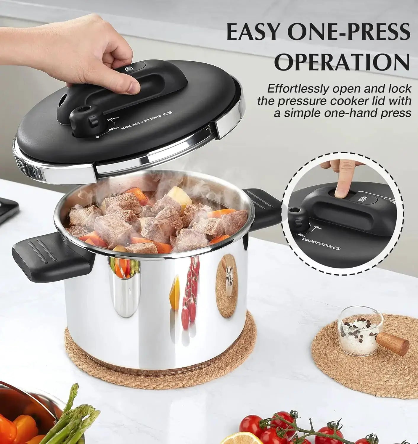 KOCH SYSTEME CS 14 Piece Stainless Steel Cookware Set with Pressure Cooker, Stainless Steel Pressure Cooker with Pots and Pans Set, 18/10 Stainless Steel Cookware Set, Induction Ready from PriceLows™