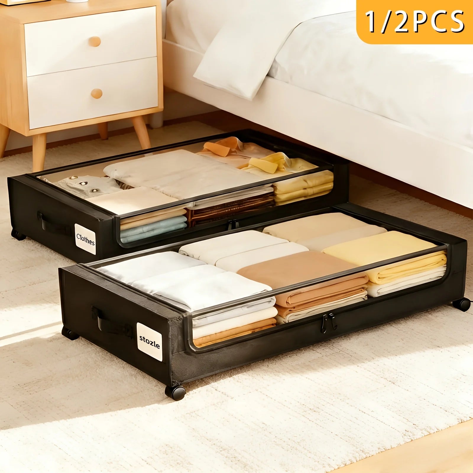 1pc/2pcs, XXL 15.85 Gallons, Under Bed Storage with Wheels, Under-bed Storage, Perfect for Storing Shoes And Clothes, Large-capacity Storage Box with Lid, Room Organization, Under-bed Storage Box from PriceLows™