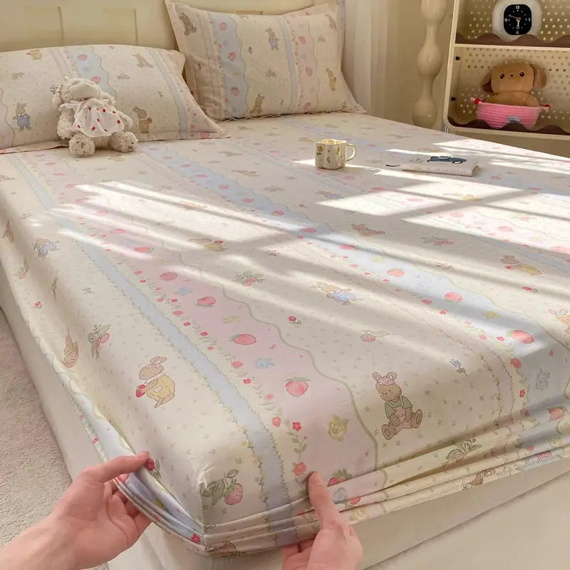 100% Cotton Fitted Sheet, Soft Breathable Cartoon Print Mattress Cover, 25cm Deep Pocket Wrinkle Resistant for 1/2 Person Size from PriceLows™