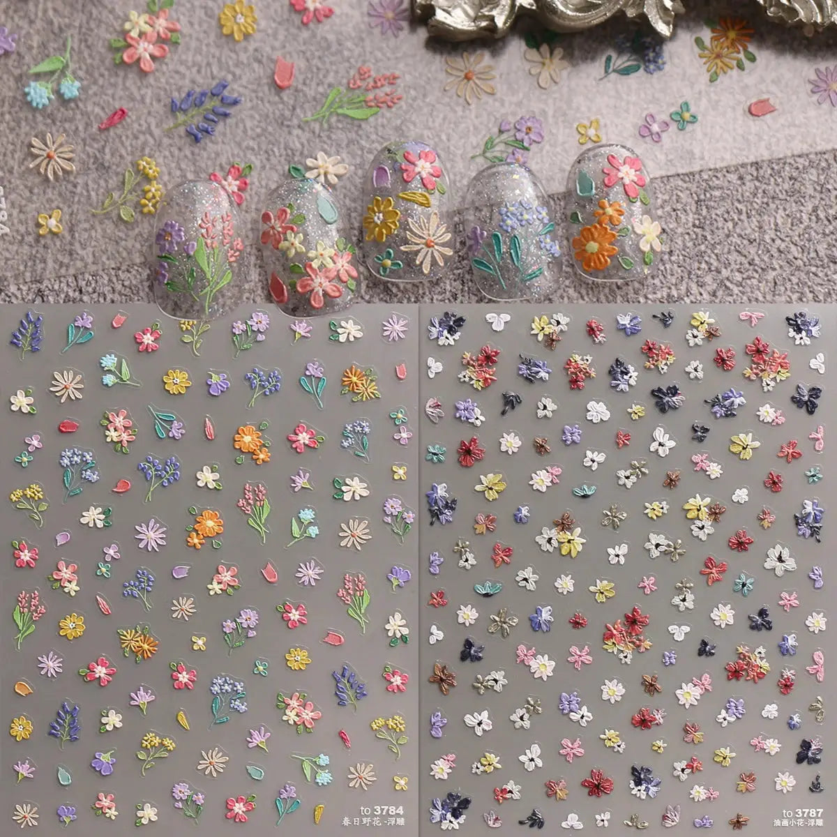 2pcs Spring and Summer Floral Nail Art Embossed Nail Art Stickers - Nail Art Decal, Easy to Apply Nail Decoration, DIY, Gift from PriceLows™
