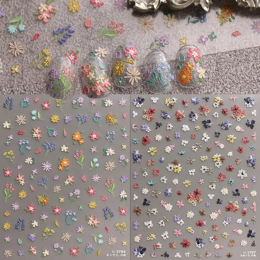2pcs Spring and Summer Floral Nail Art Embossed Nail Art Stickers - Nail Art Decal, Easy to Apply Nail Decoration, DIY, Gift from PriceLows™