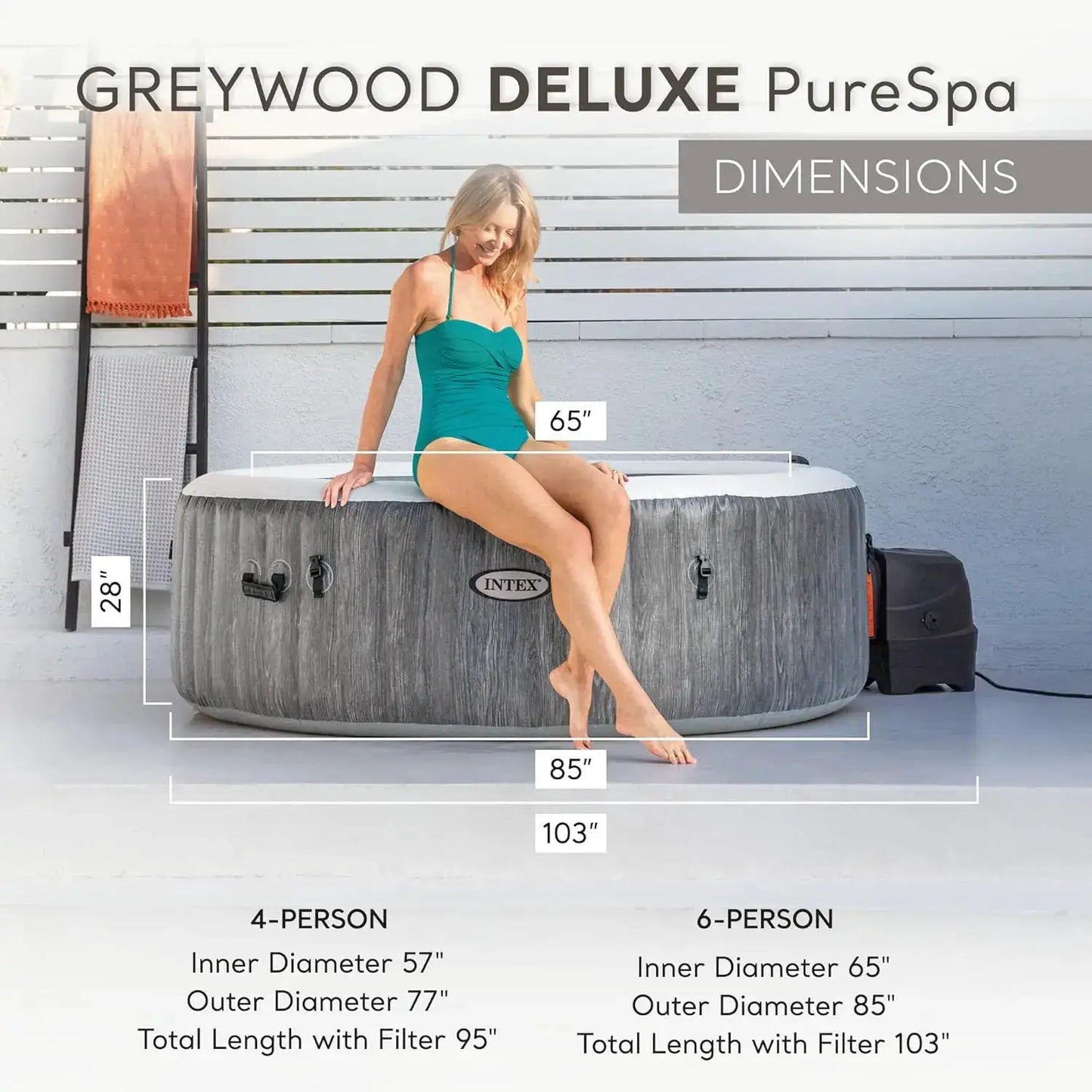 Portable Inflatable Hot Tub | Bubble Jet Spa | 4-Person Round | Greywood