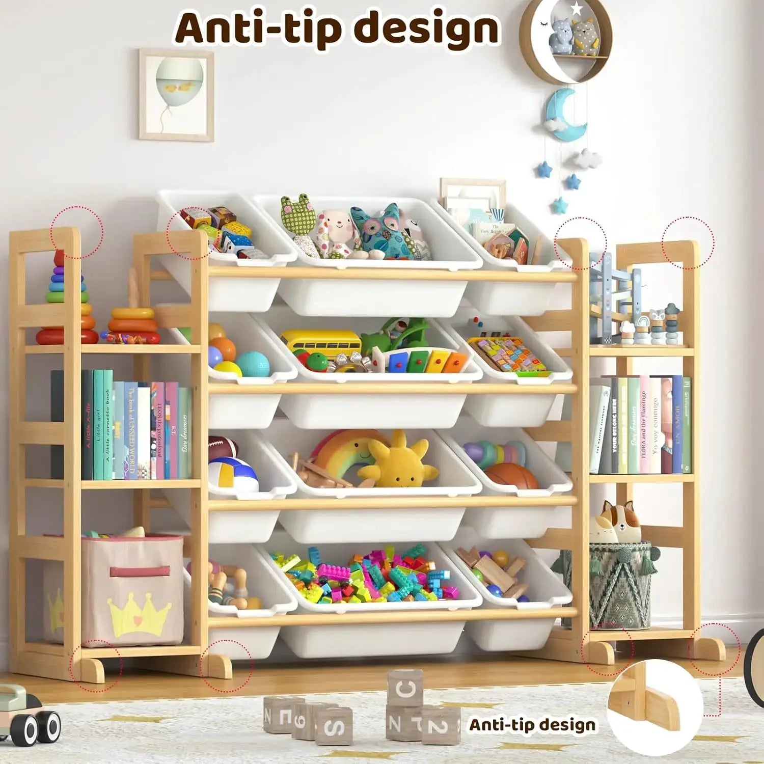 Large Toy Storage Organizer with 12 Bins & 6 Shelves, Bookshelf Combo for Kids, Playroom, Bedroom, Nursery from PriceLows™