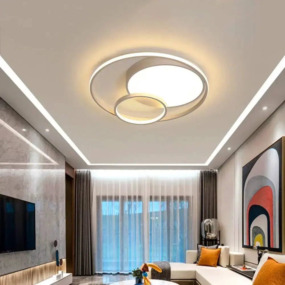 3-Rings LED Flush Mount Ceiling Light 3-Color Dimming Round Chandelier Modern 55W Dimmable Lamp Living Room Kitchen Lights from PriceLows™