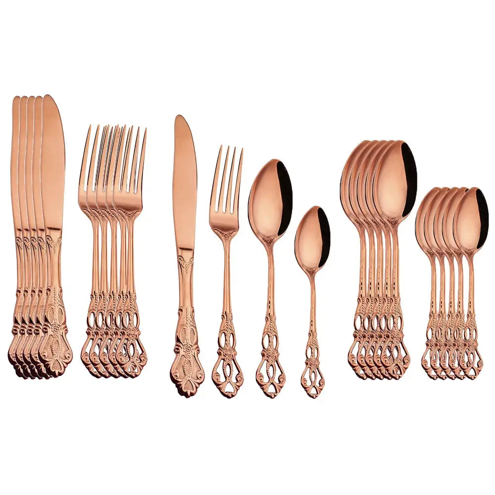 24pcs Cutlery Set Gold Dinnerware Stainless Steel Royal Spoon Forks Knives Kitchen Western Dinner Silverware Tableware Gift from PriceLows™