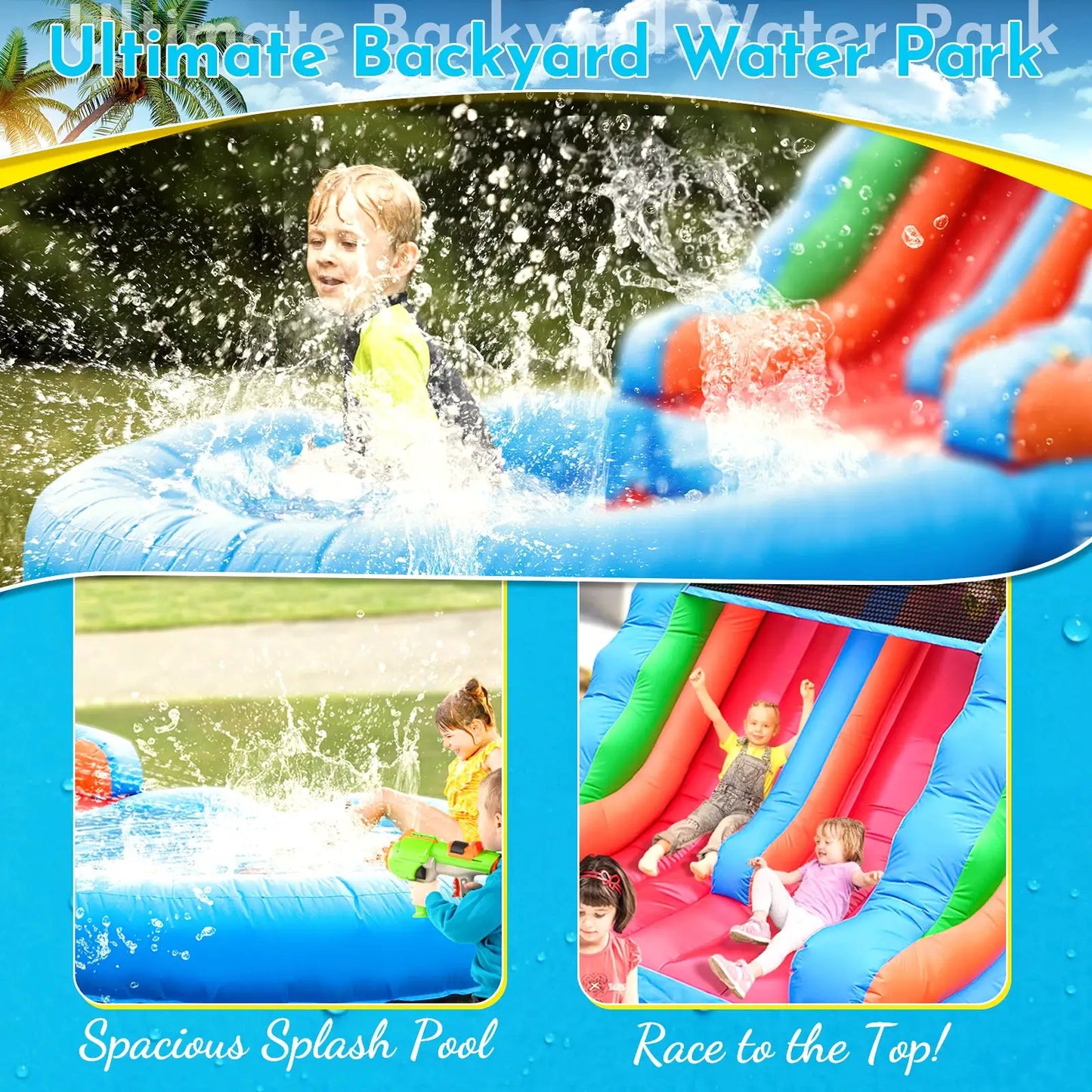 Inflatable water slide, Commercial Bounce House with Water Slide PVC and a 950W Air blower Children's playground bubble pool from PriceLows™