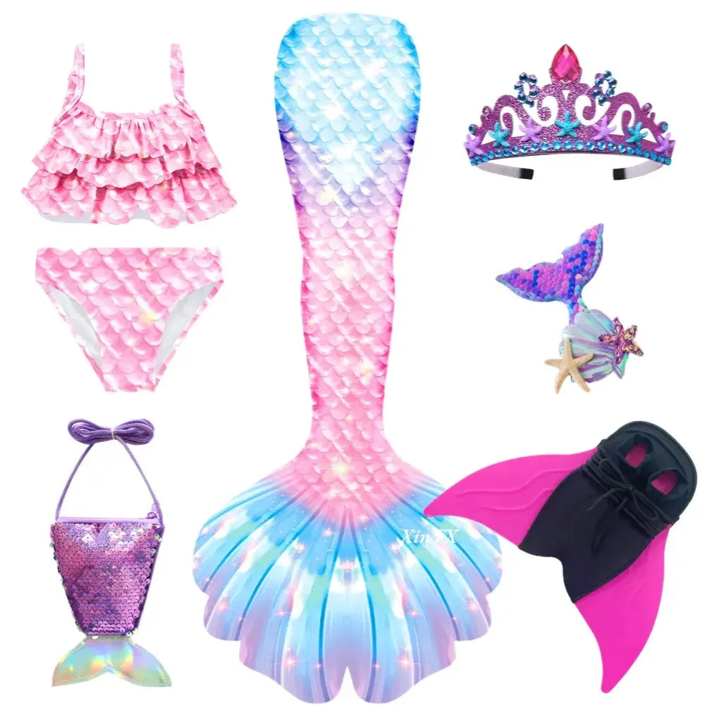 New Girls The Little Mermaid Tails Boy Memaid Swimsuit Bikini Bathing Suit Halloween Costume Girll Can add Monofin For Pool from PriceLows™