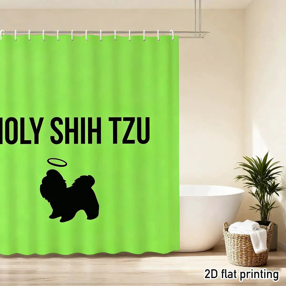 Funny Shih Tzu Silhouette Shower Curtain, Cute Dog Lover Bathroom Decor, Waterproof Fabric Bath Screen for Pet Owners from PriceLows™