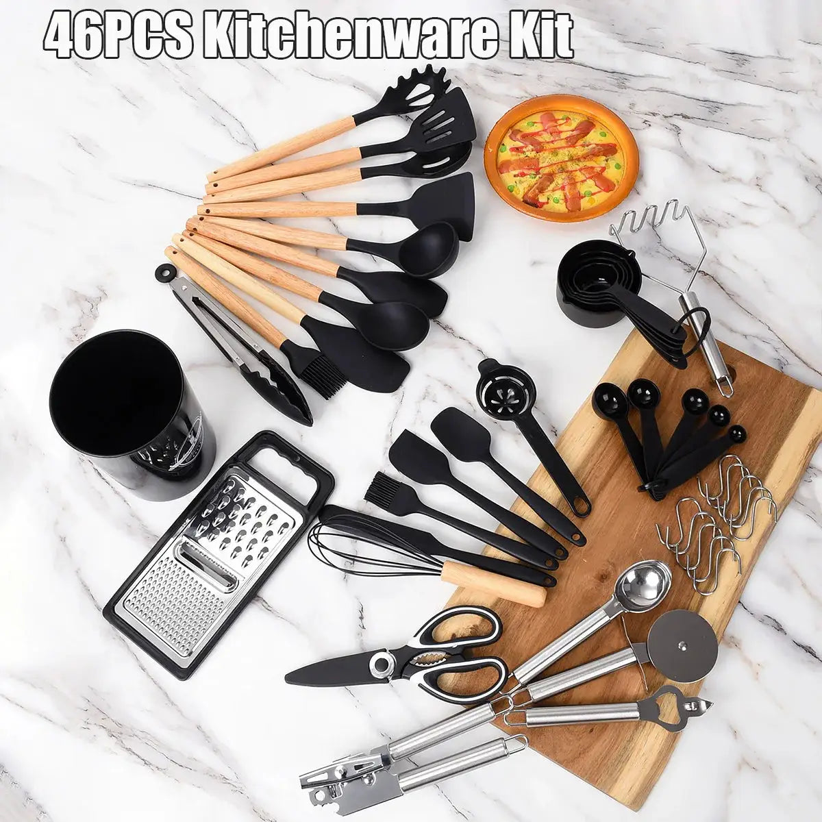 46PCS Silicone Cookware Non-Stick Kitchen Utensils Set Spatula Shovel Egg Beater Grater Peeler Can Opener Hook Cooking Tool Kit from PriceLows™